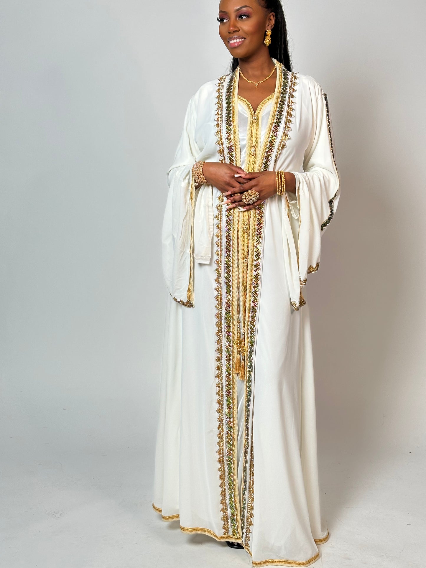 White and gold Kaftan dress