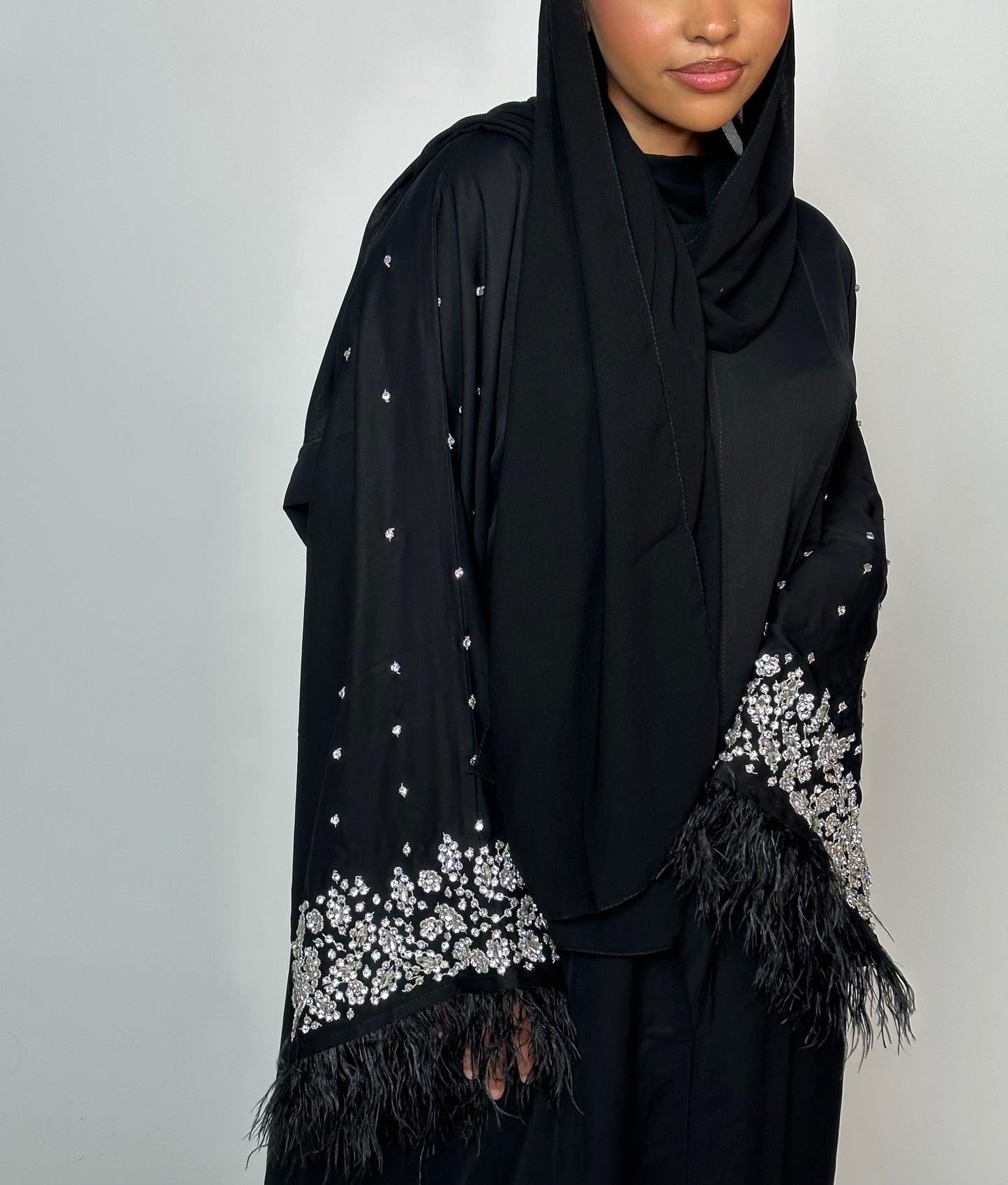 Diamond Galore feathered abaya