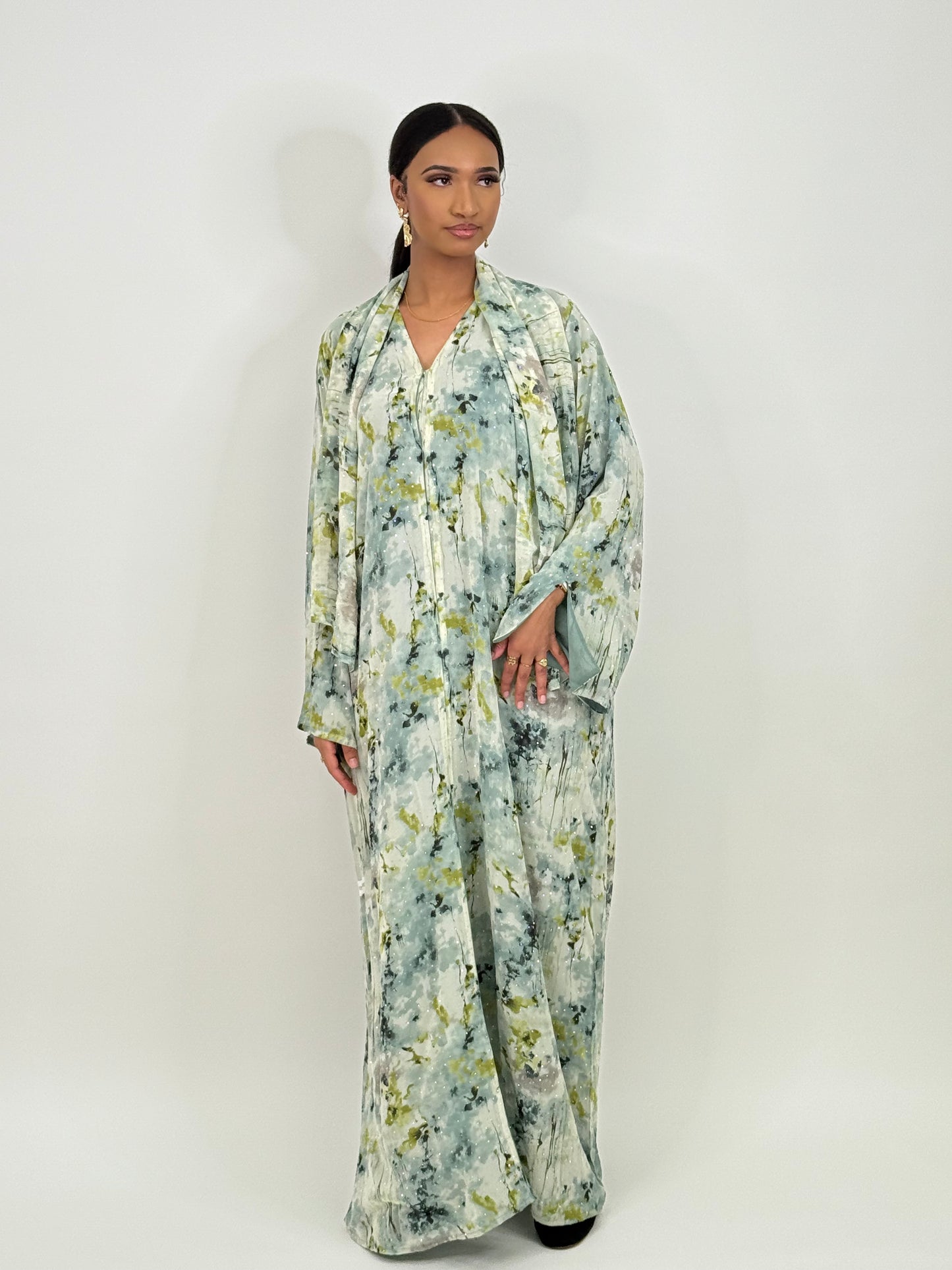 Limited Green printed abaya