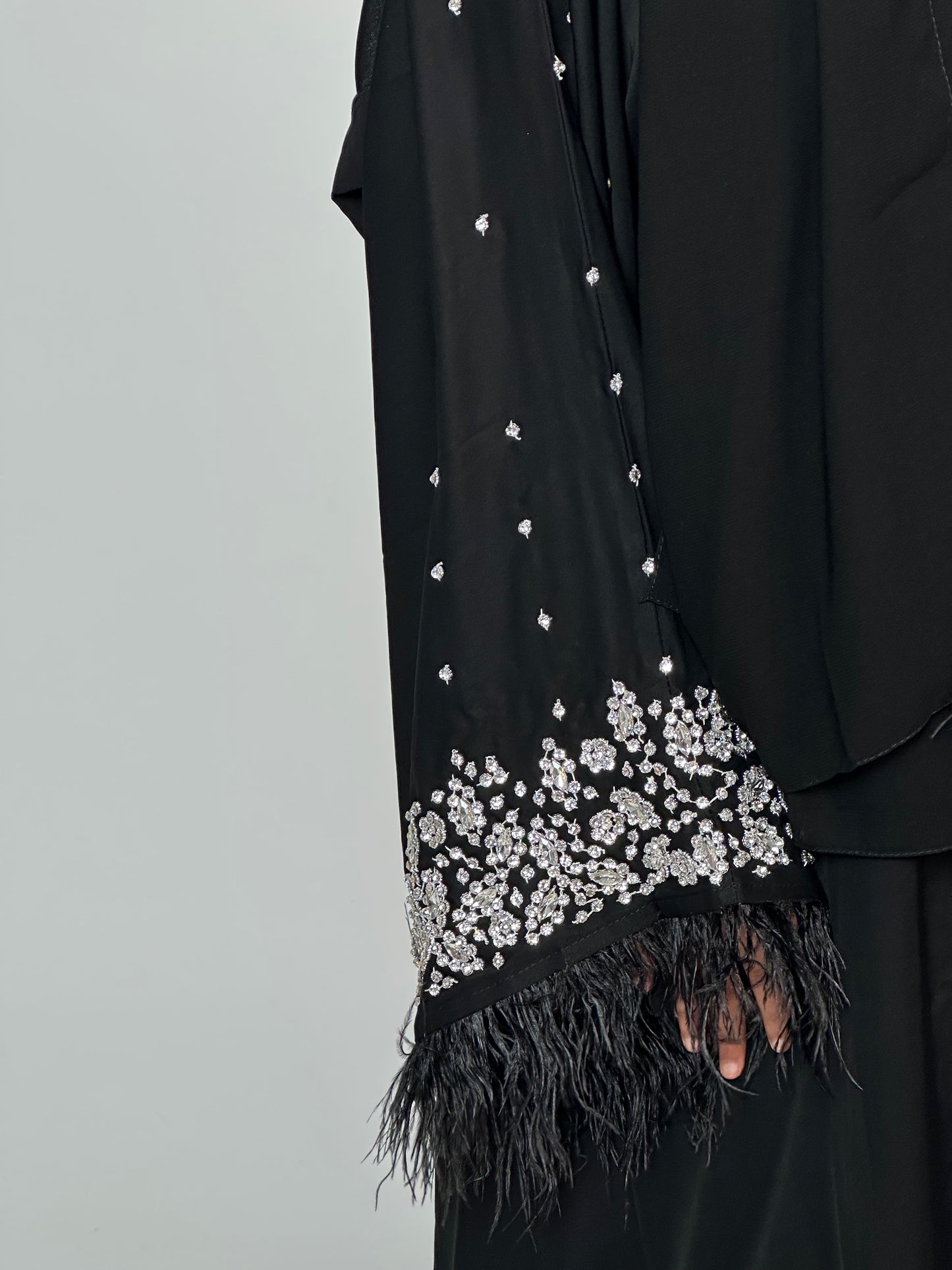 Diamond Galore feathered abaya