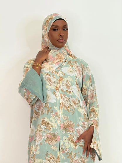 Green floral dream Print abaya