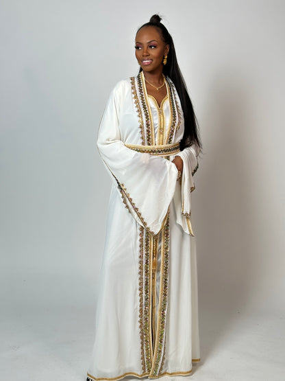 White and gold Kaftan dress