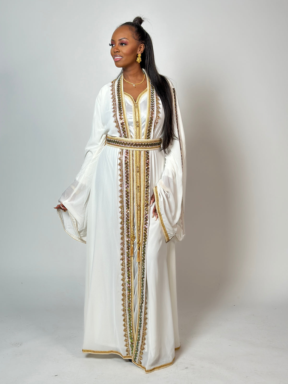 White and gold Kaftan dress