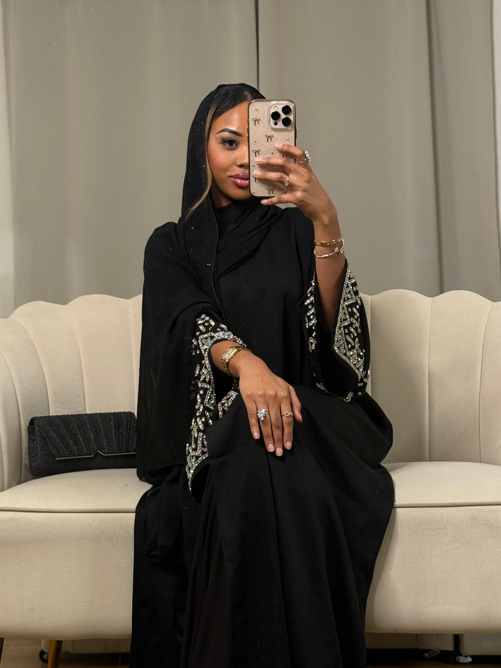 Black Split moon abaya