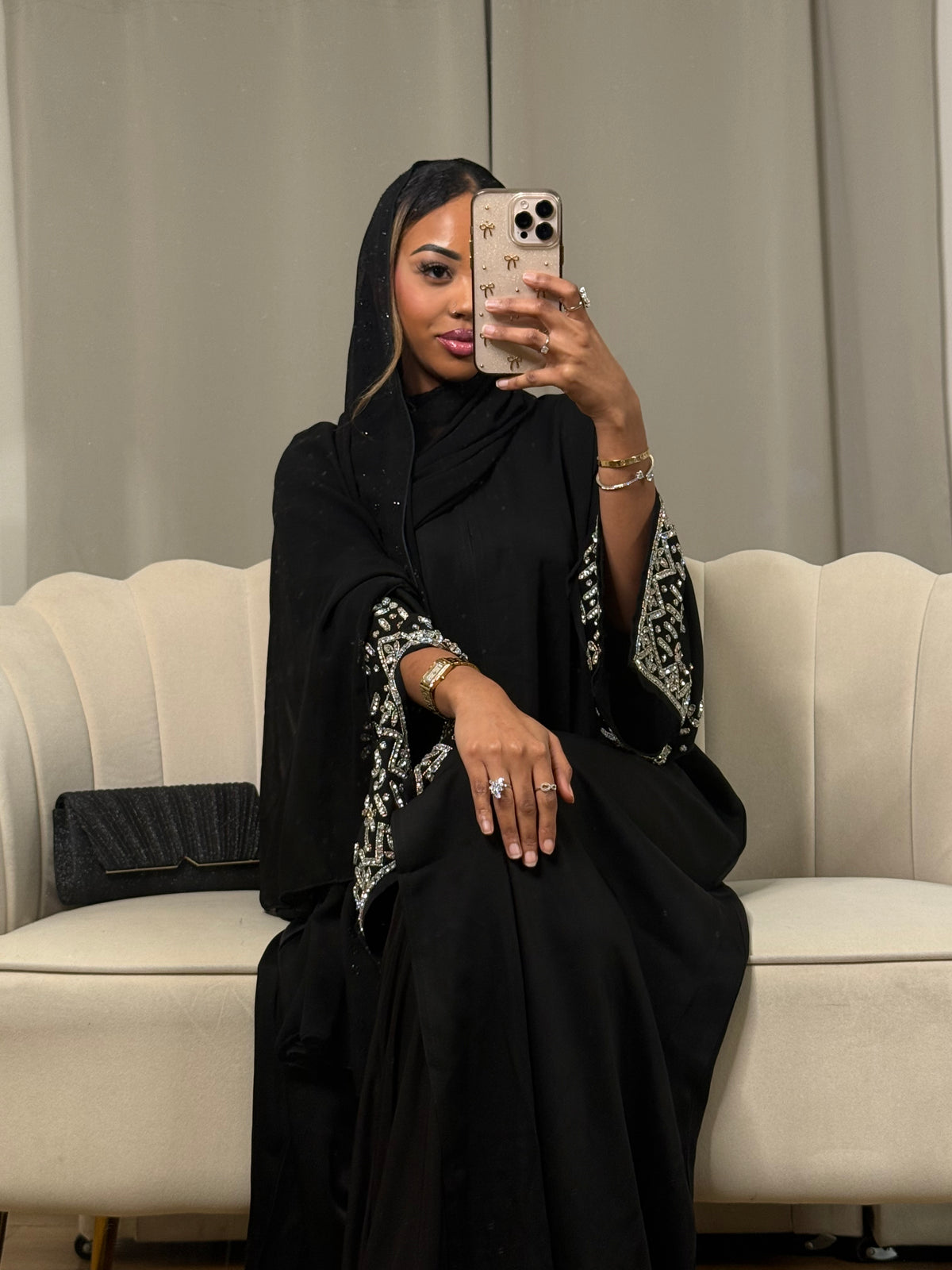 Black Split moon abaya