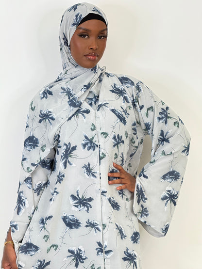 Blue Floral Print abaya set
