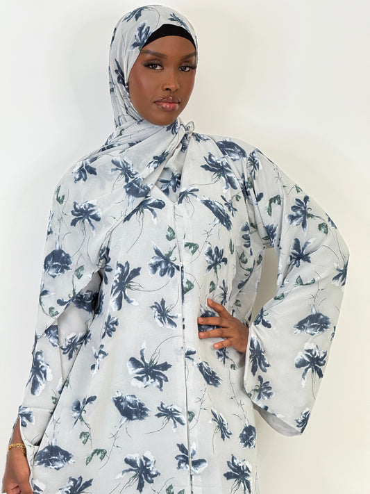 Blue Floral Print abaya set