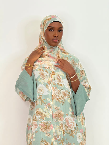 Green floral dream Print abaya