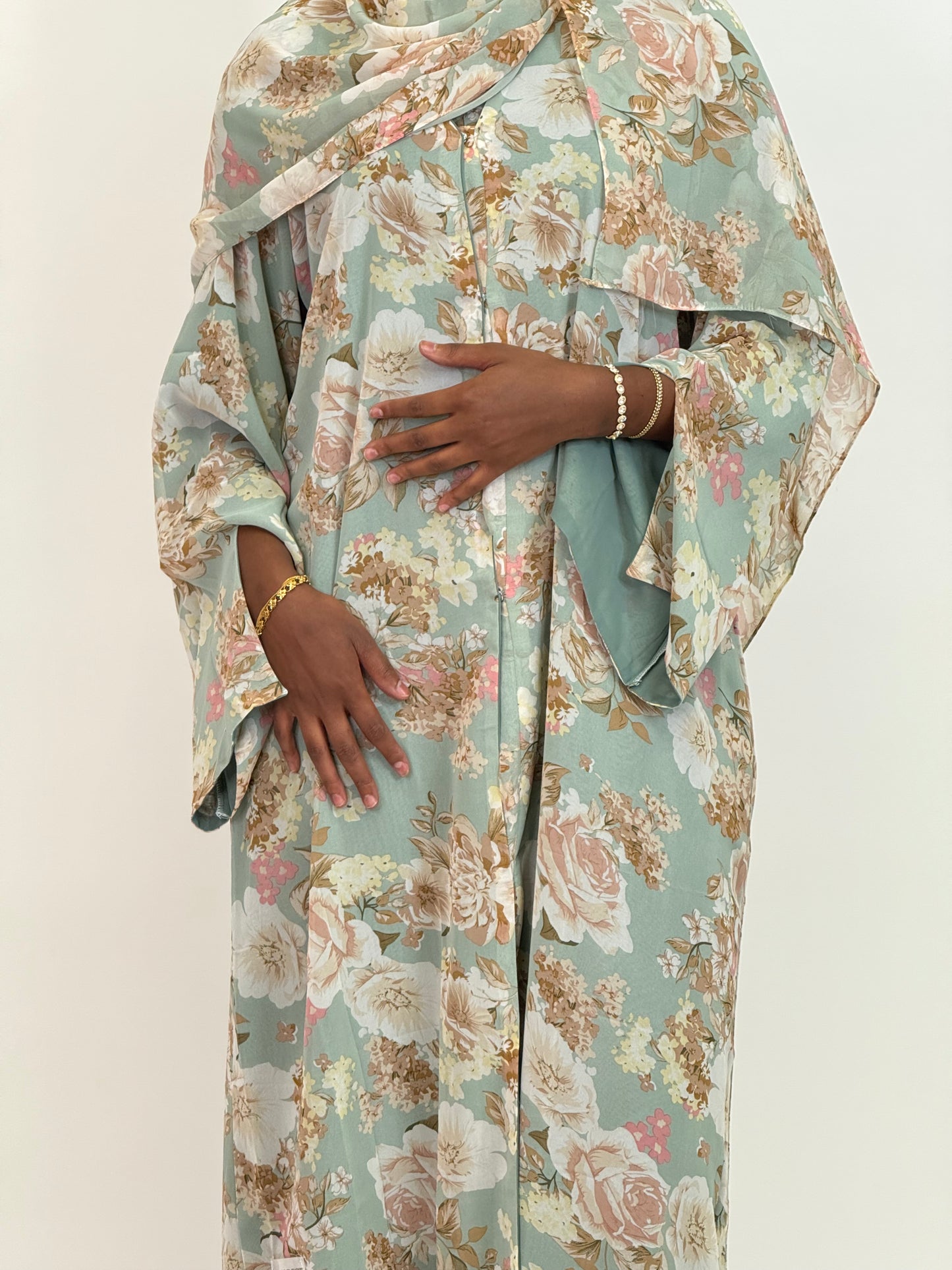 Green floral dream Print abaya
