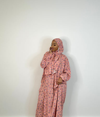 Coral pink floral one piece islamic prayer dress
