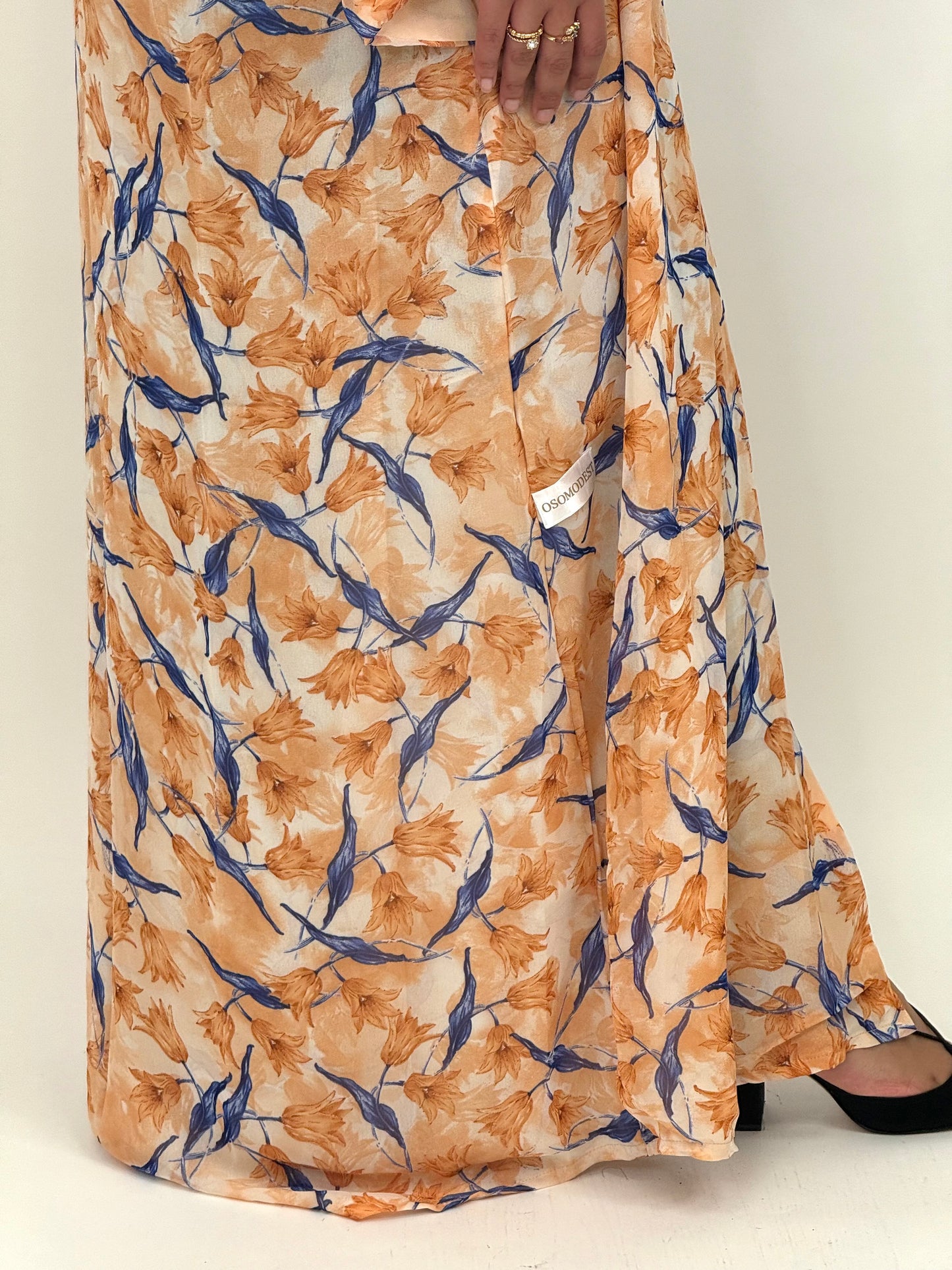 Limited orange and blue bloom printed abaya