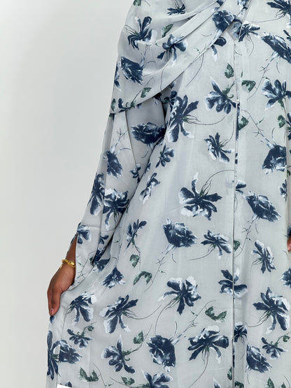 Blue Floral Print abaya set