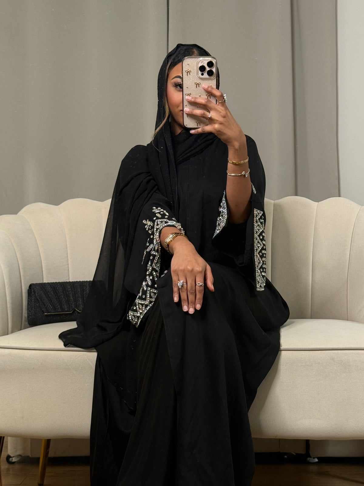 Black Split moon abaya
