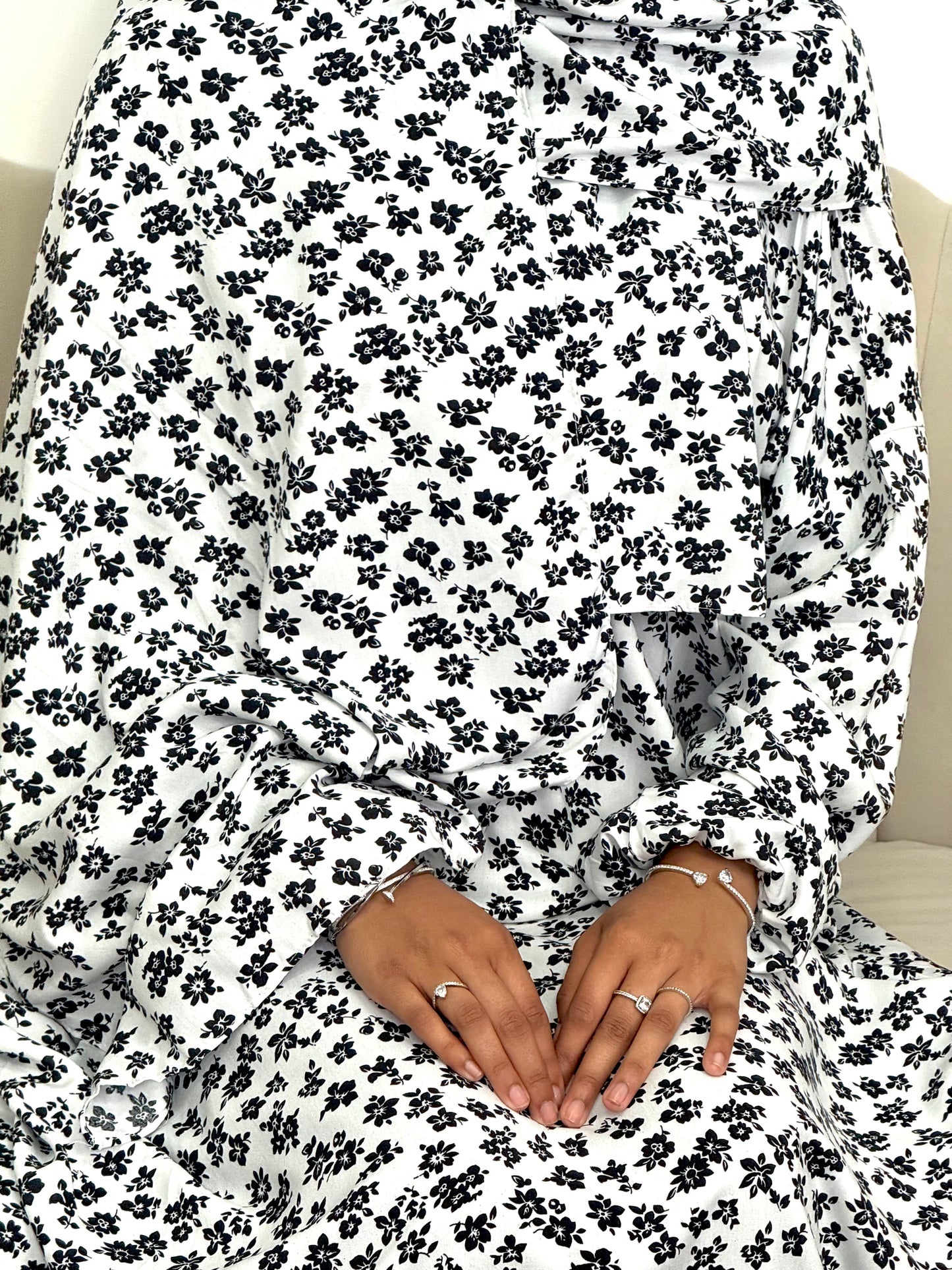 White & black print one piece prayer dress