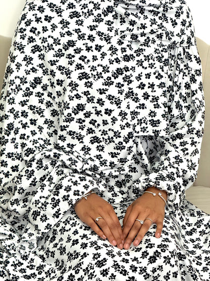 White & black print one piece prayer dress