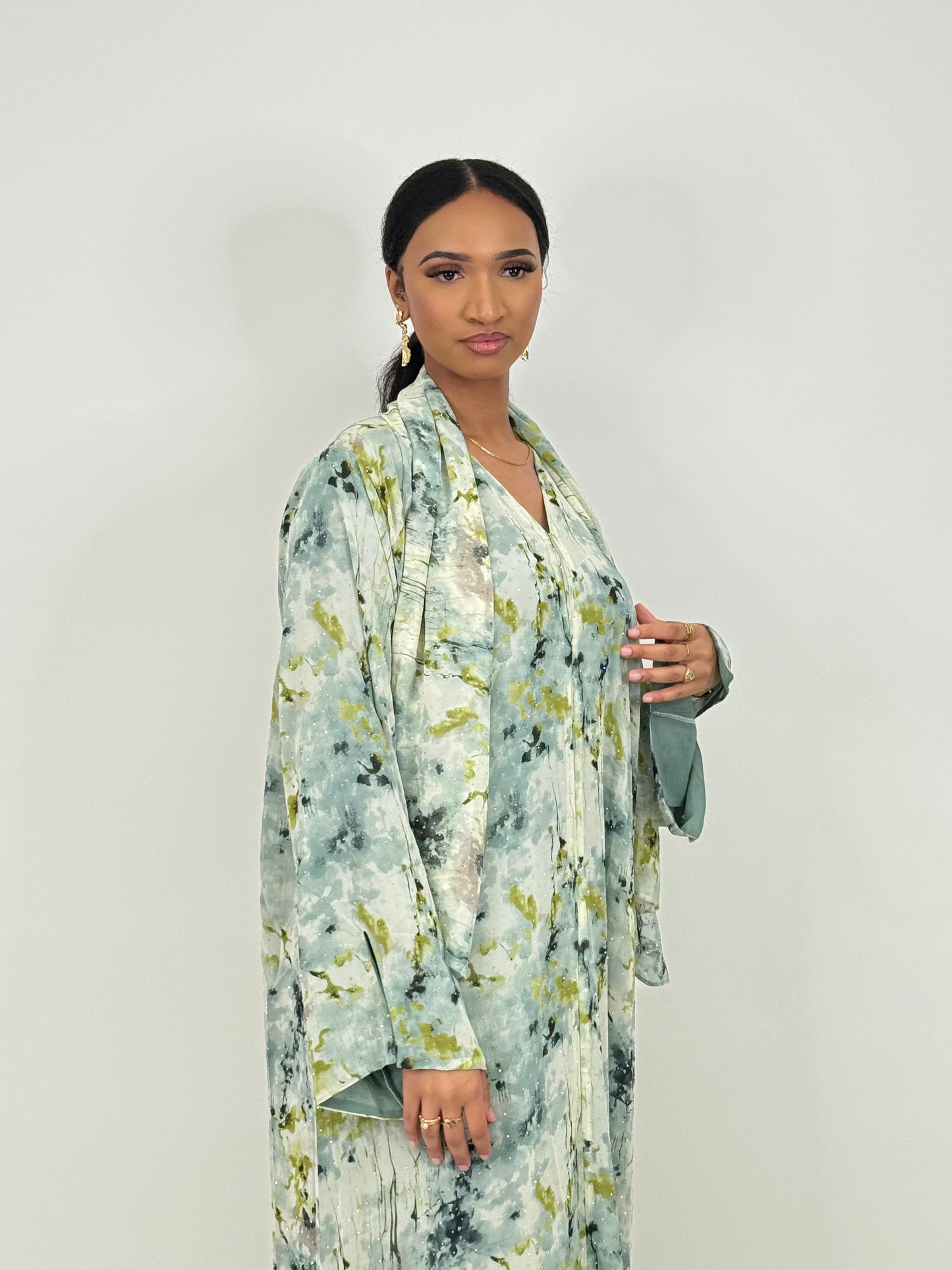 Limited Green park printed abaya