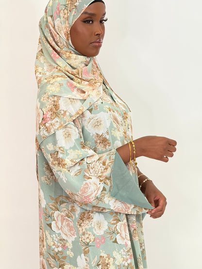 Green floral dream Print abaya