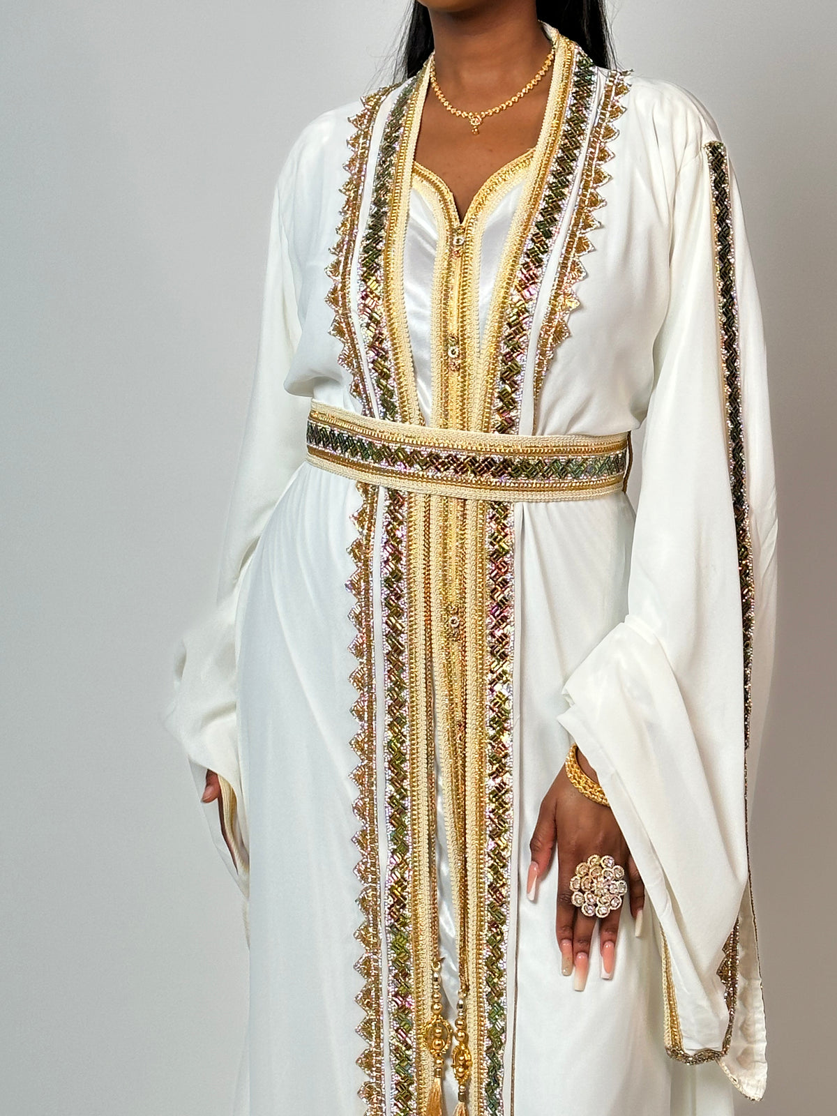 White and gold Kaftan dress