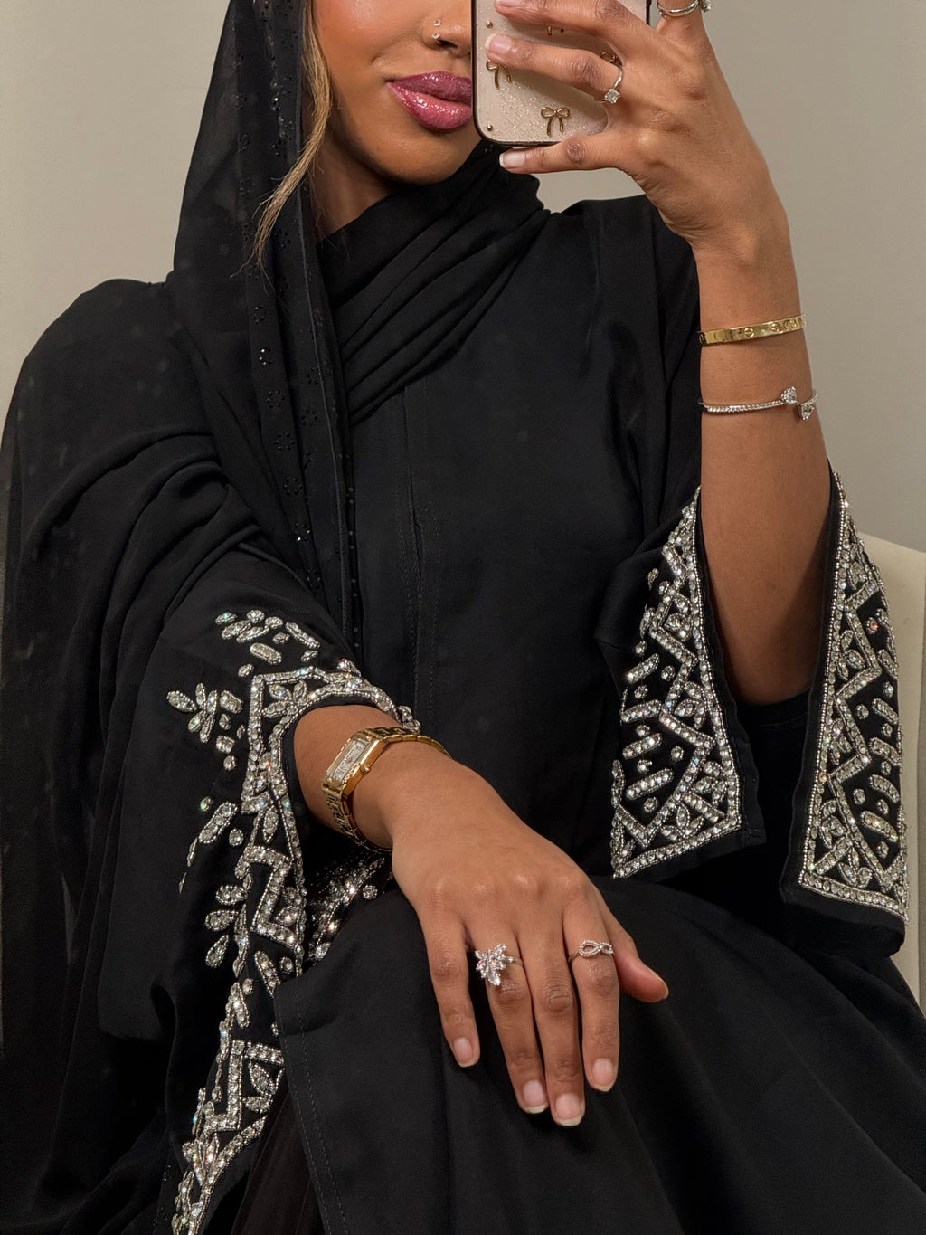 Black Split moon abaya