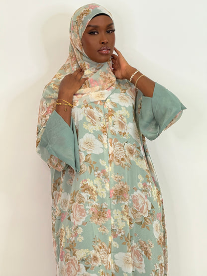Green floral dream Print abaya