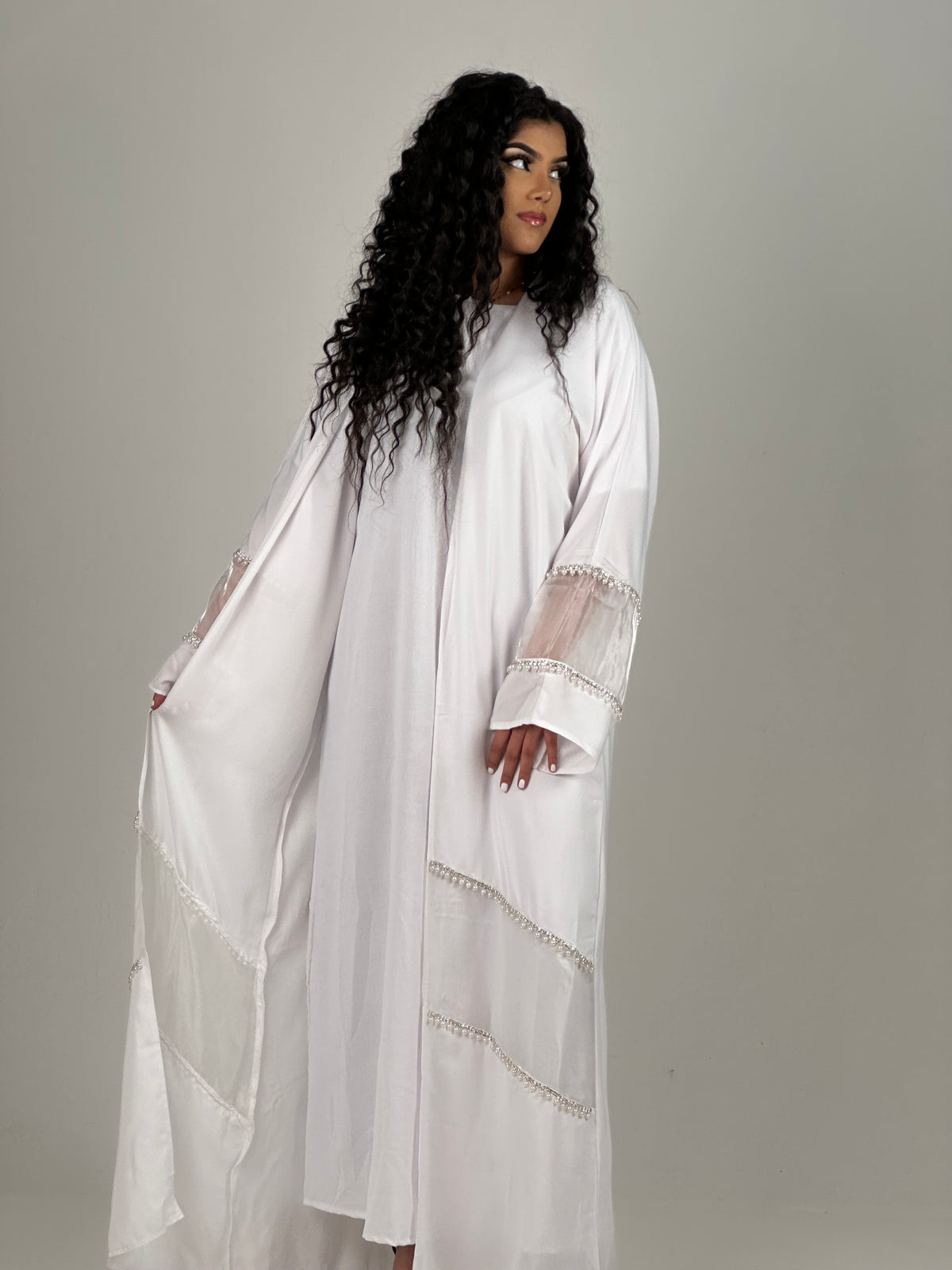 Sheer pearls abaya set