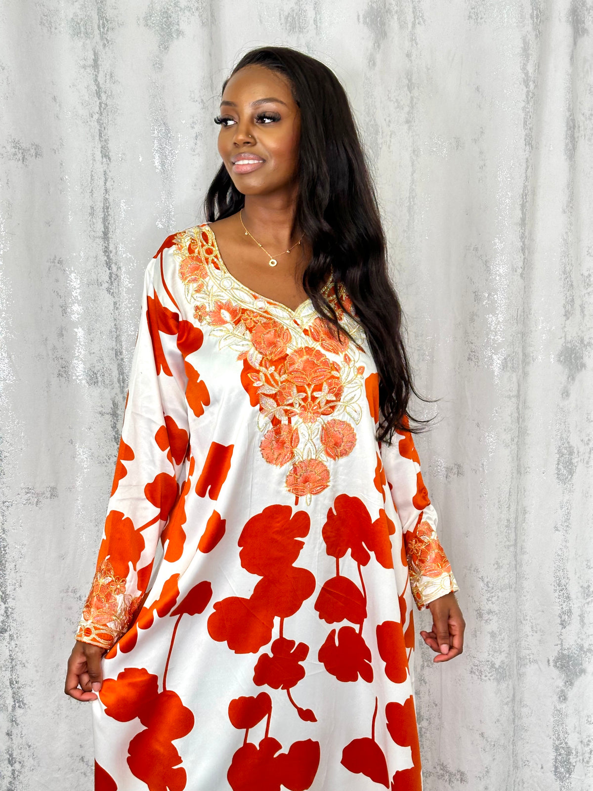 Chameleon orange floral mukhawar