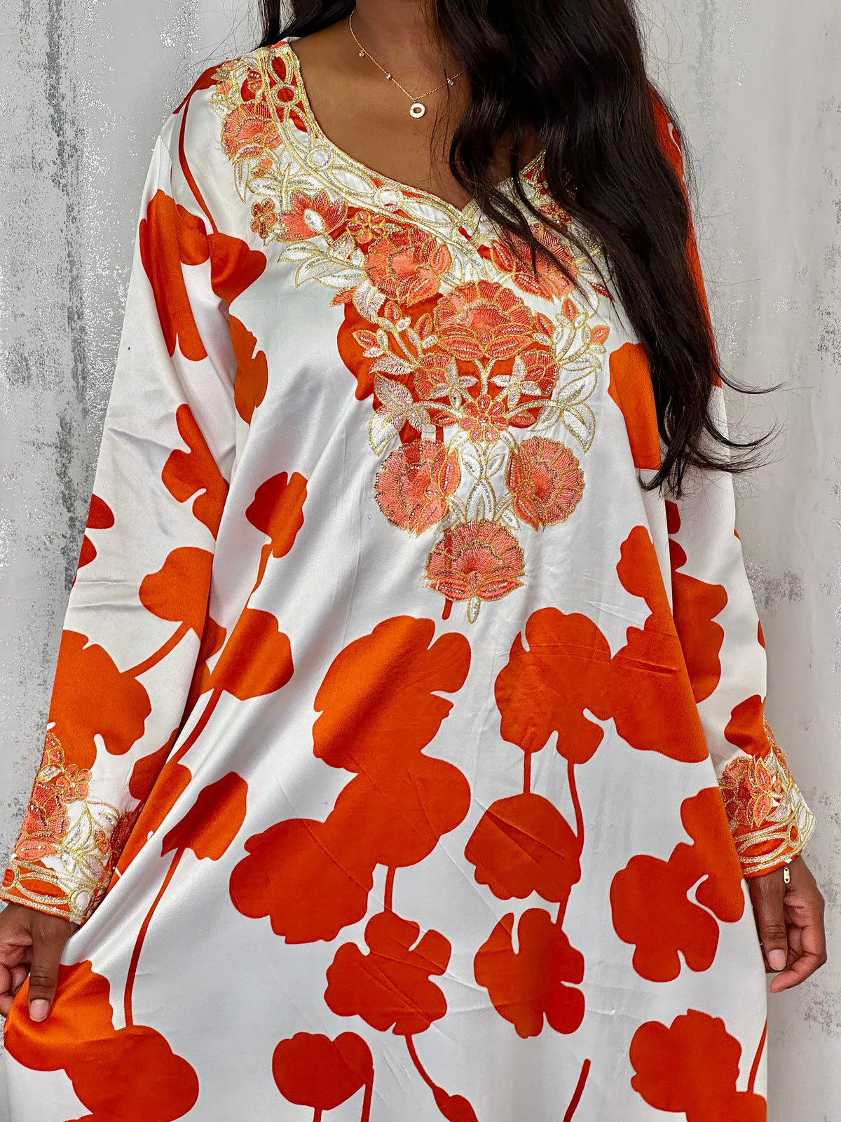 Chameleon orange floral mukhawar