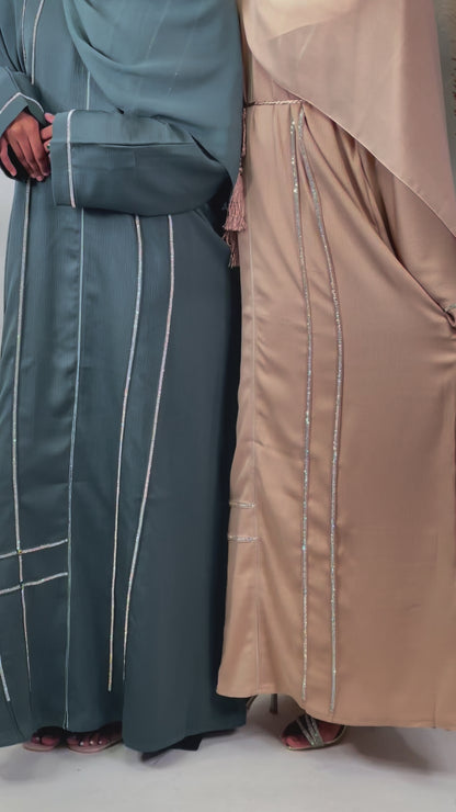 Omri abaya set (Cream/Teal Green)